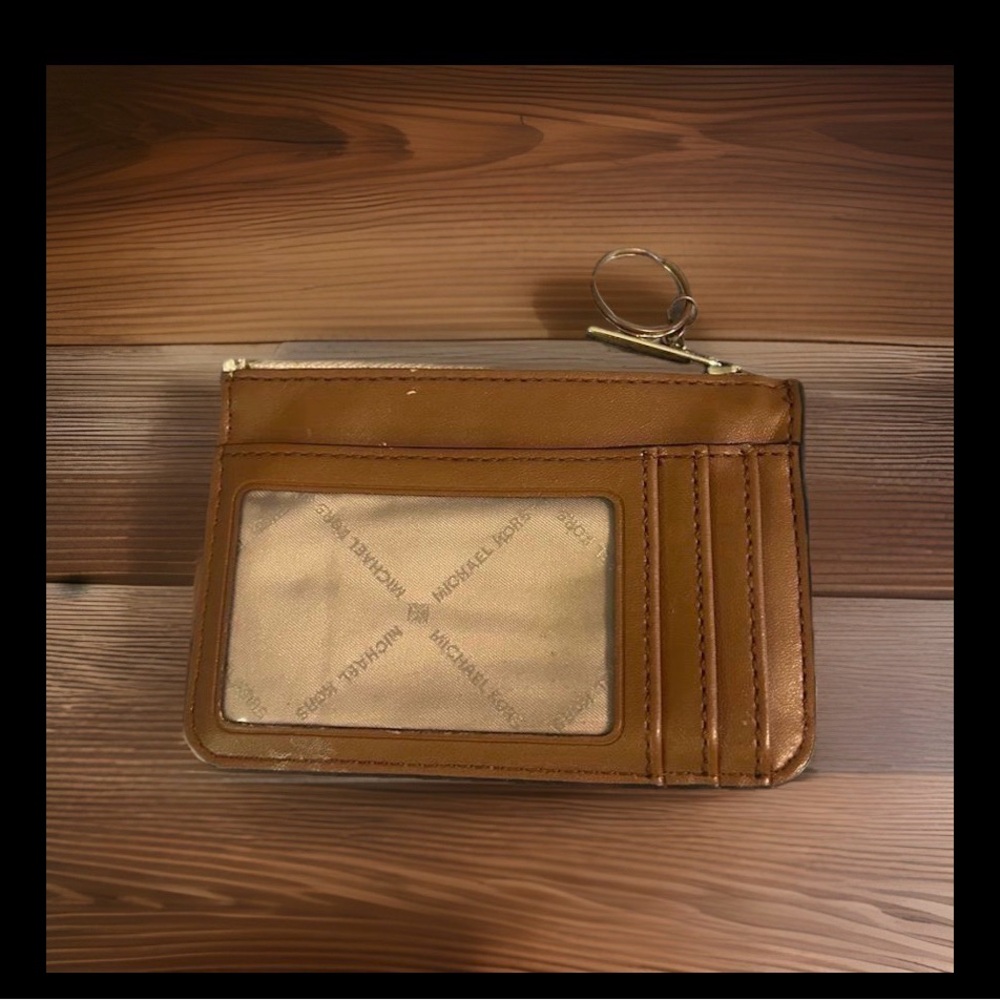 Michael Kors Tan Leather Card Case with ID Window and Key Ring